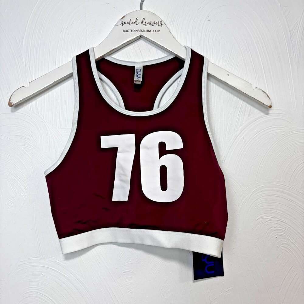 New NUYU State Of Mind Sports Bra #76 Burgundy White Racerback Athletic Halter S